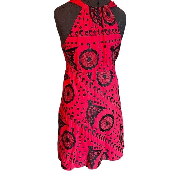 Anthropologie La La Lame Red Embroidered Cotton Dress with Birds Pockets Small - Picture 2 of 9